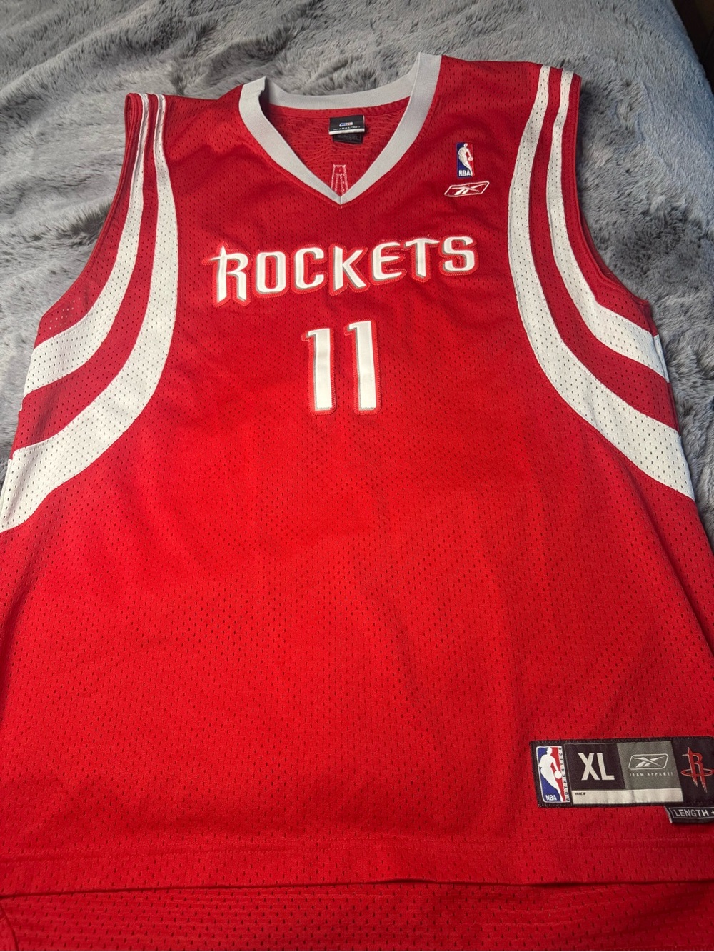 Reebok Red and White Rockets #11 Basketball Jersey
